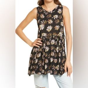 Free People Black Purple Tan Madison Print Tank Dress Sleeveless Tunic Top XS